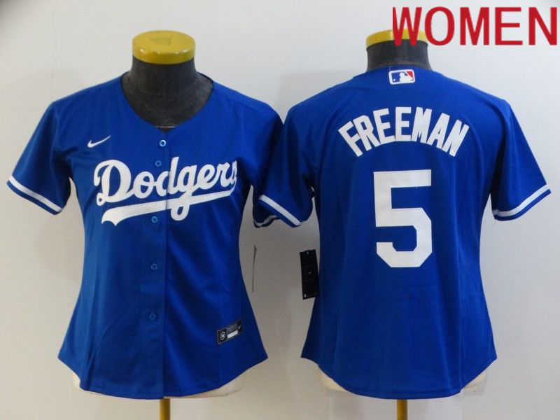 Women Los Angeles Dodgers #5 Freddie Freeman Blue Nike 2022 MLB Jerseys->women mlb jersey->Women Jersey